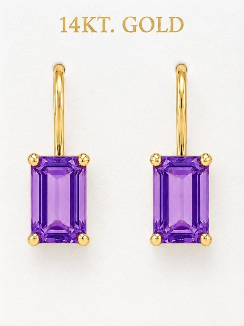 Genuine 2.40 Cts Amethyst Dangling Earrings 14k Gold